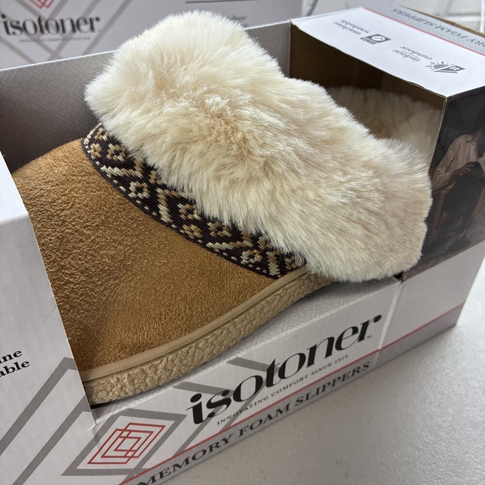 Isotoner Women's Memory Foam Slipper Outdoor Indoor L 8.5 - 9 Buckskin Brown New